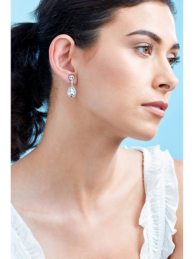 Emma Holland Teardrop Austrian Crystal Clip-On Drop Earrings, Silver