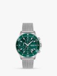 BOSS 1513905 Men's Admiral Chronograph Date Mesh Bracelet Strap Watch, Silver/Green