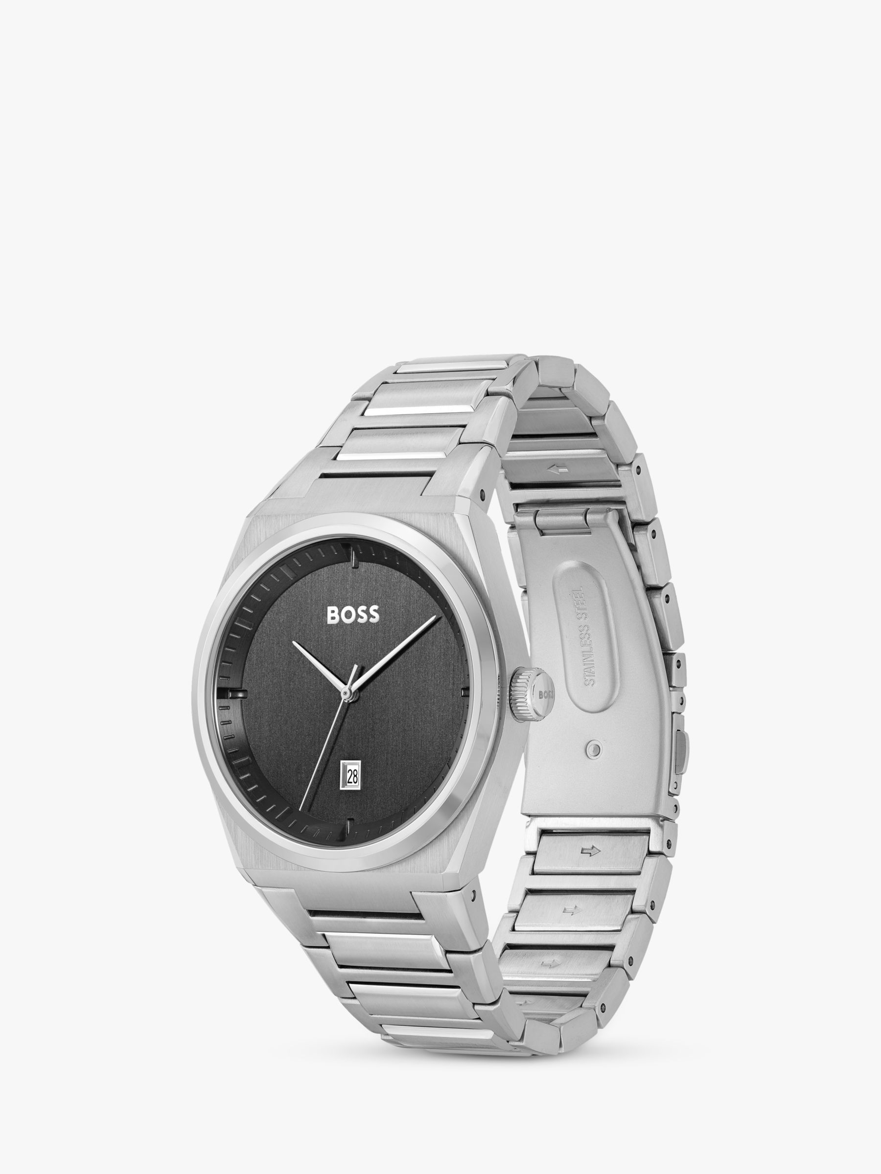 BOSS Men\'s Strap Silver/Military 1513992 Watch, Date Steer Grey Bracelet