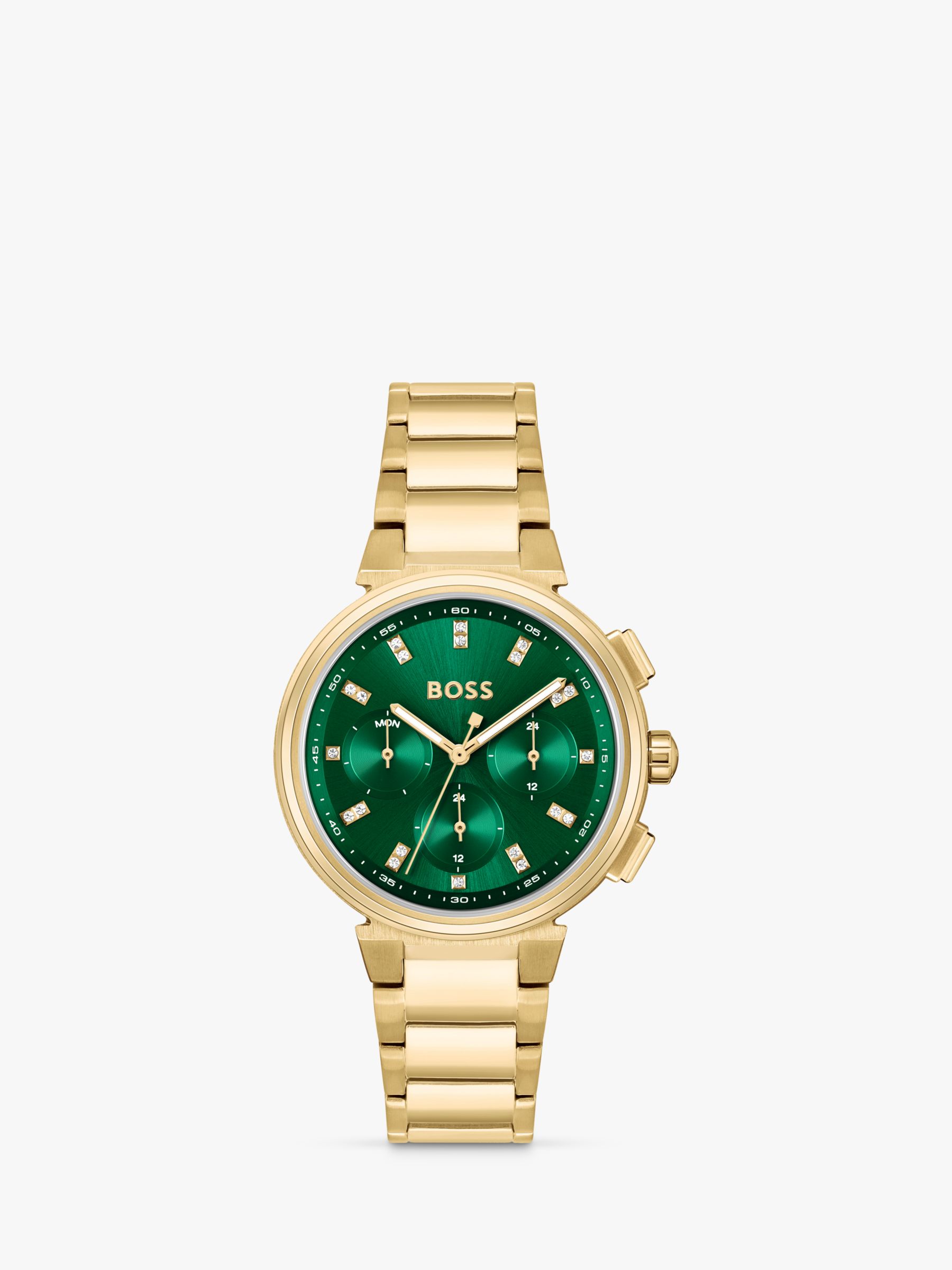 BOSS Women's One Chronohraph Day Bracelet Strap Watch, Gold/Green ...