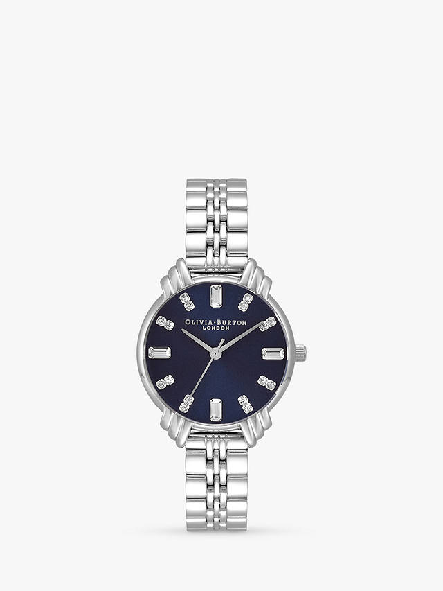 Olivia Burton Women's Art Deco Crystal Bracelet Strap Watch, Silver/Navy OB16DC01 