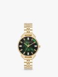 Olivia Burton Women's Art Deco Crystal Bracelet Strap Watch, Gold/Green OB16DC02