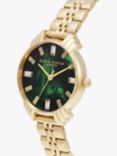 Olivia Burton Women's Art Deco Crystal Bracelet Strap Watch, Gold/Green OB16DC02