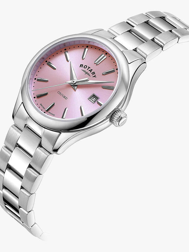 Rotary Women's Oxford Date Bracelet Strap Watch, Silver/Pink LB05092/76 