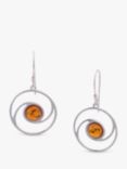 Be-Jewelled Baltic Amber Circle Drop Earrings, Silver/Cognac