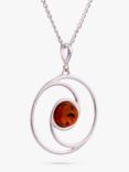 Be-Jewelled Baltic Amber Circle Pendant Necklace, Silver/Cognac