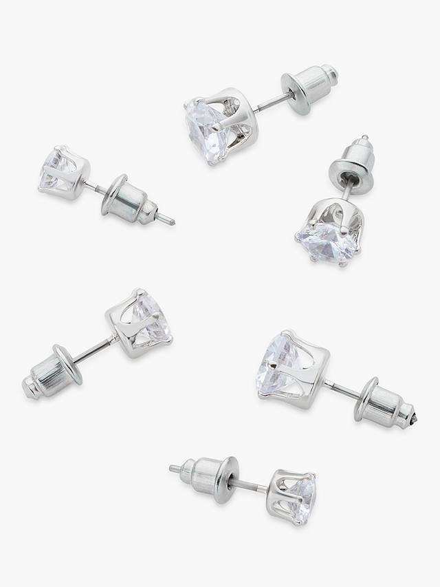 John Lewis Cubic Zirconia Stud Earrings, Set of 3, Silver/Clear
