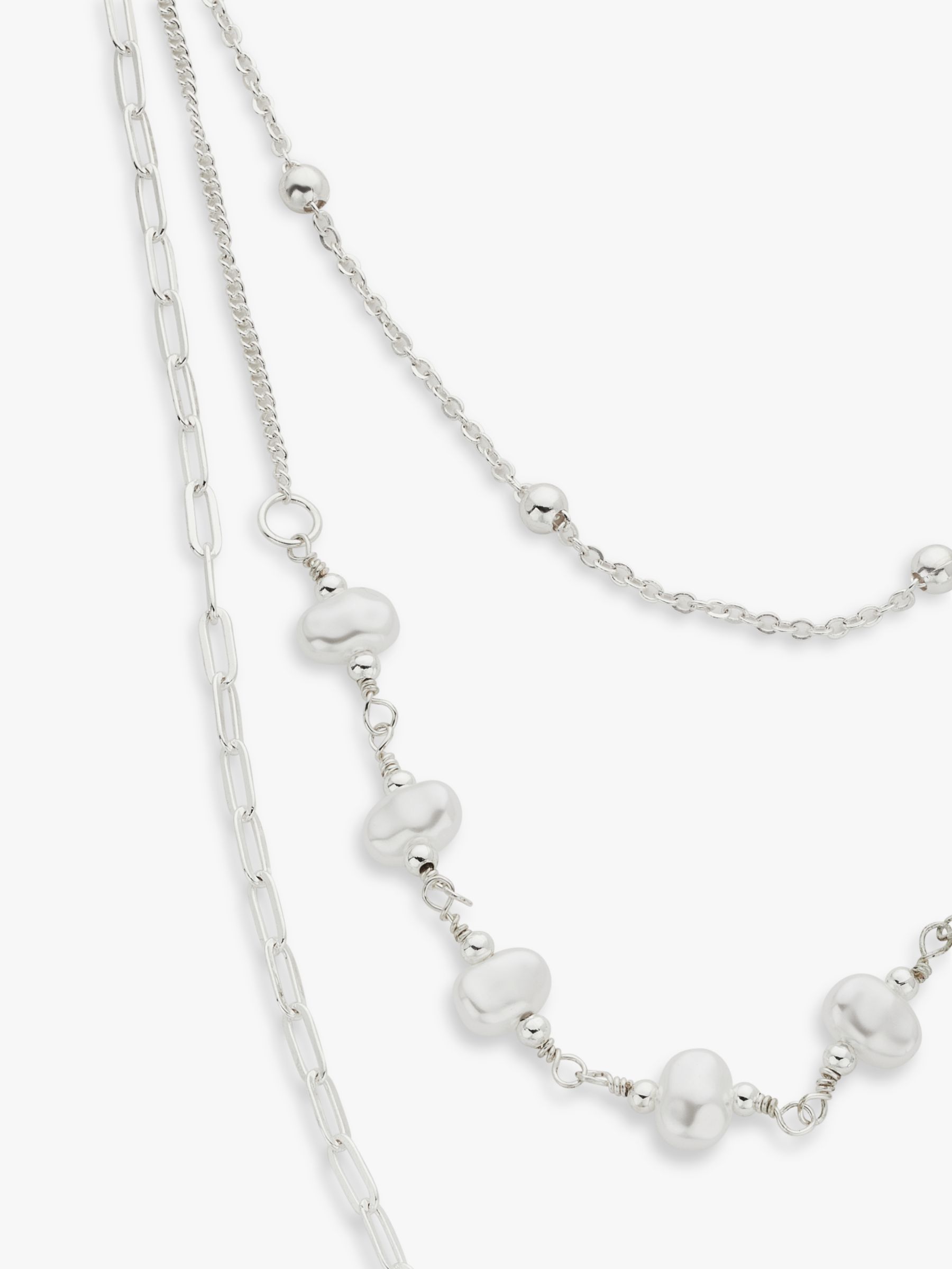 John Lewis Faux Pearl Triple Chain Layered Necklace, Silver at John ...