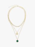 John Lewis Mixed Chain Disc Triple Layered Necklace, Gold/Green