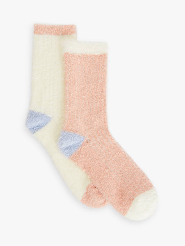 johnlewis.com | Rib Cosy Socks, Pack of 2, Pink/Ivory