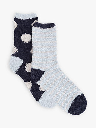 John Lewis Fleece Spot and Stripe Socks, Pack of 2