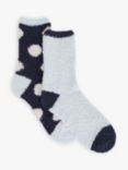 John Lewis Fleece Spot and Stripe Socks, Pack of 2, Blue/Grey
