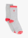 AND/OR Embroidered Heart Organic Cotton Ankle Socks, Pack of 2, Red/Grey