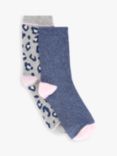 AND/OR Lurex Leopard Organic Cotton Ankle Socks, Pack of 2, Grey/Navy