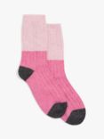 John Lewis Women's Wool Silk Blend Colour Block Ankle Socks, Pink/Grey