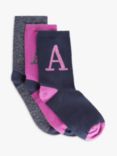 John Lewis Christmas Alphabet Socks, Pack of 3, Pink/Navy
