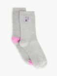 AND/OR Embroidered Cat Organic Cotton Ankle Socks, Pack of 2, Grey