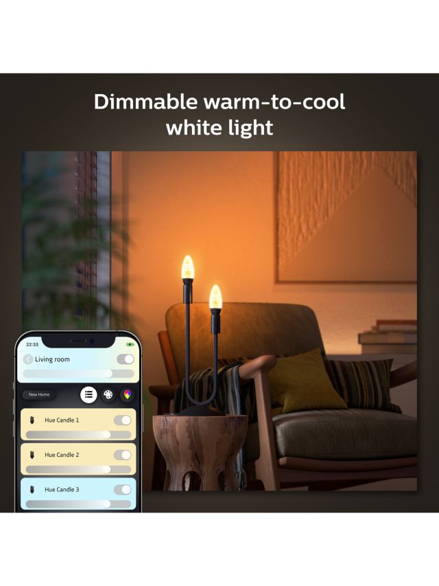 Philips Hue White Ambiance Filament Candle E14 Smart Bulb 2-Pack