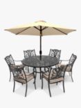 LG Outdoor Devon 6-Seater Garden Dining Table & Chairs Set with Parasol, Bronze