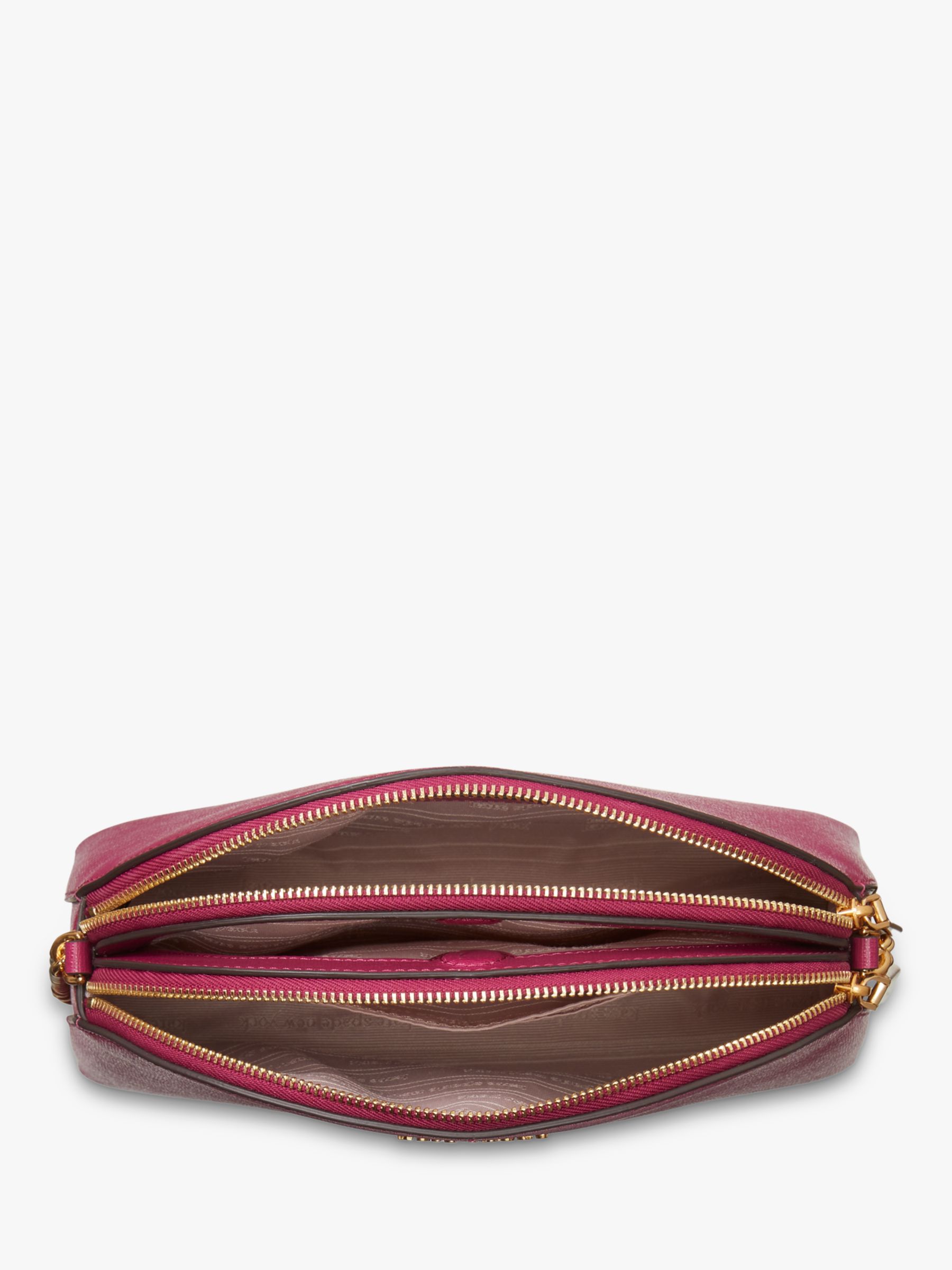 kate spade new york Morgan Dome Leather Double Zip Cross Body Bag, Plum  Liqueur at John Lewis & Partners