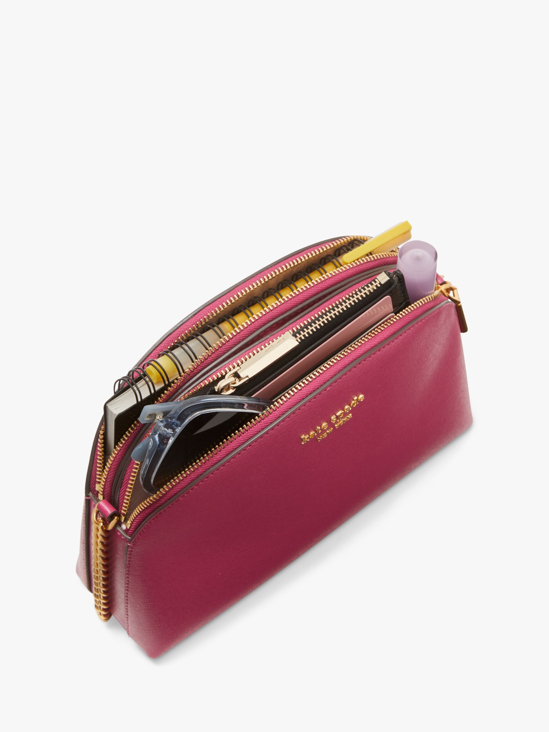 kate spade new york Morgan Dome Leather Double Zip Cross Body Bag, Plum  Liqueur at John Lewis & Partners