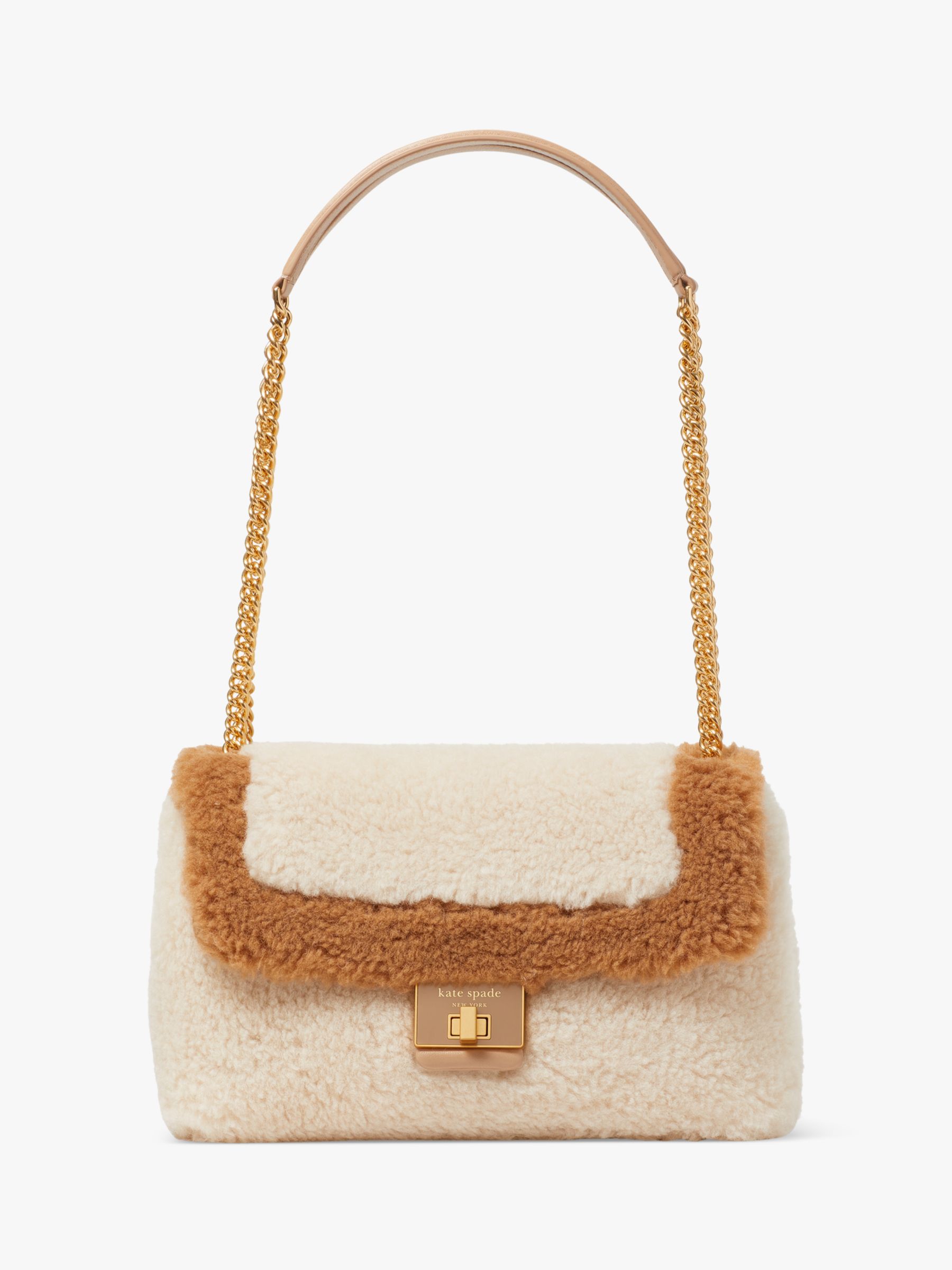 kate spade new york Evelyn Faux Shearling Chain Strap Shoulder Bag,  Cream/Multi at John Lewis & Partners