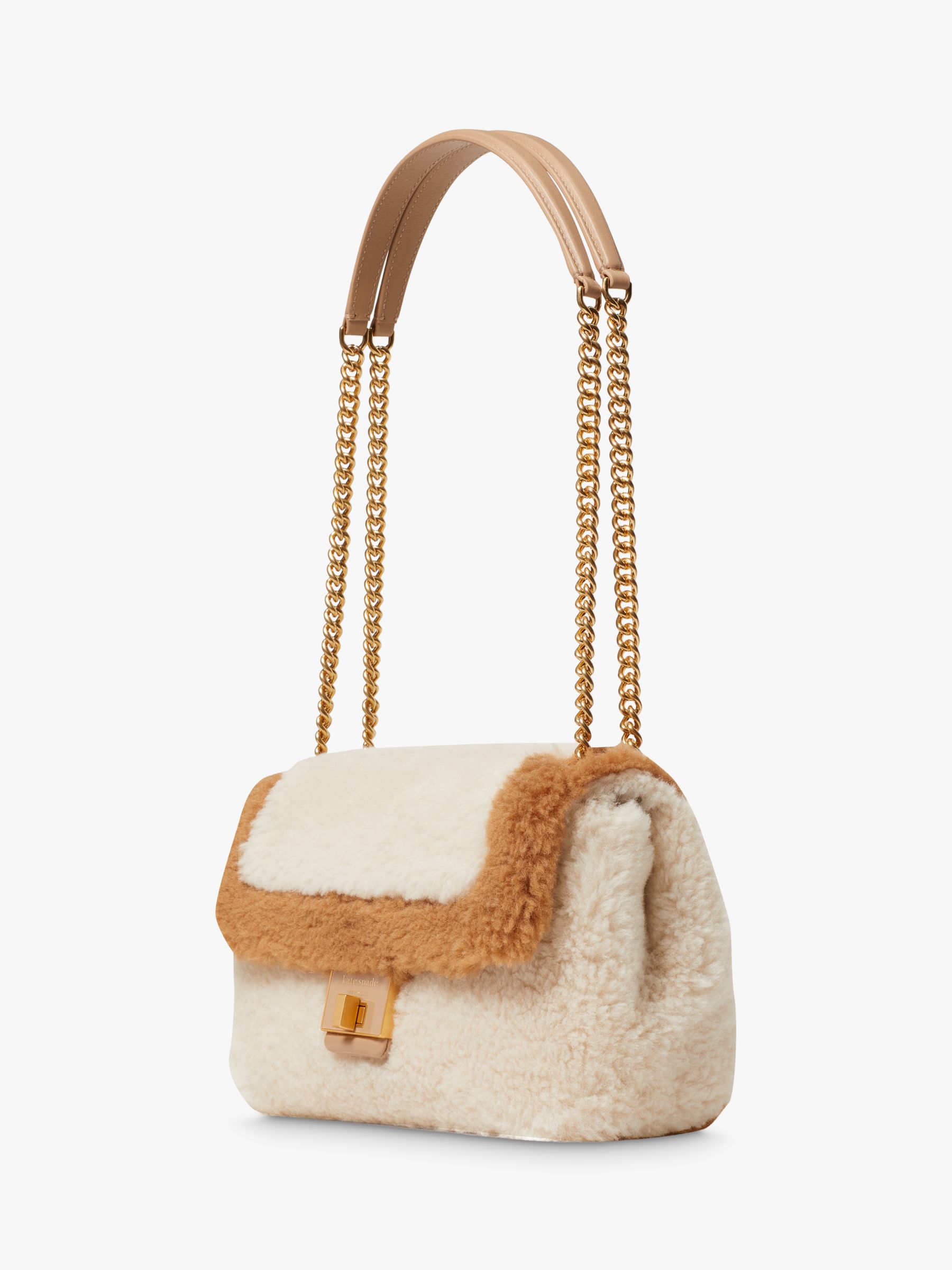 kate spade new york Evelyn Faux Shearling Chain Strap Shoulder Bag,  Cream/Multi at John Lewis & Partners