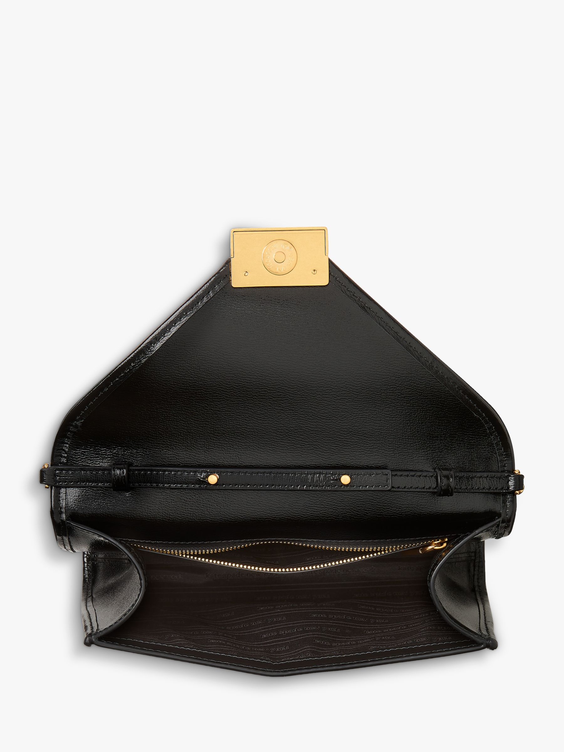 kate spade new york Anna Shiny Textiured Leather Envelope Clutch Bag, Black  at John Lewis & Partners