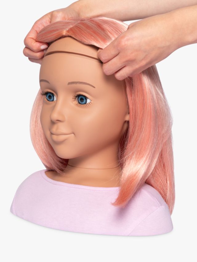 Pink Doll Head As A Wig Holder Face Print Girl Photo Background