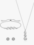 Jon Richard Trio Hoop Opal & Crystal Pendant Necklace, Bracelet and Stud Earrings Jewellery Set, Silver