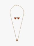 Eclectica Vintage 22ct Gold Plated Swarovski Crystal Heart Pendant Necklace and Stud Earrings Jewellery Set