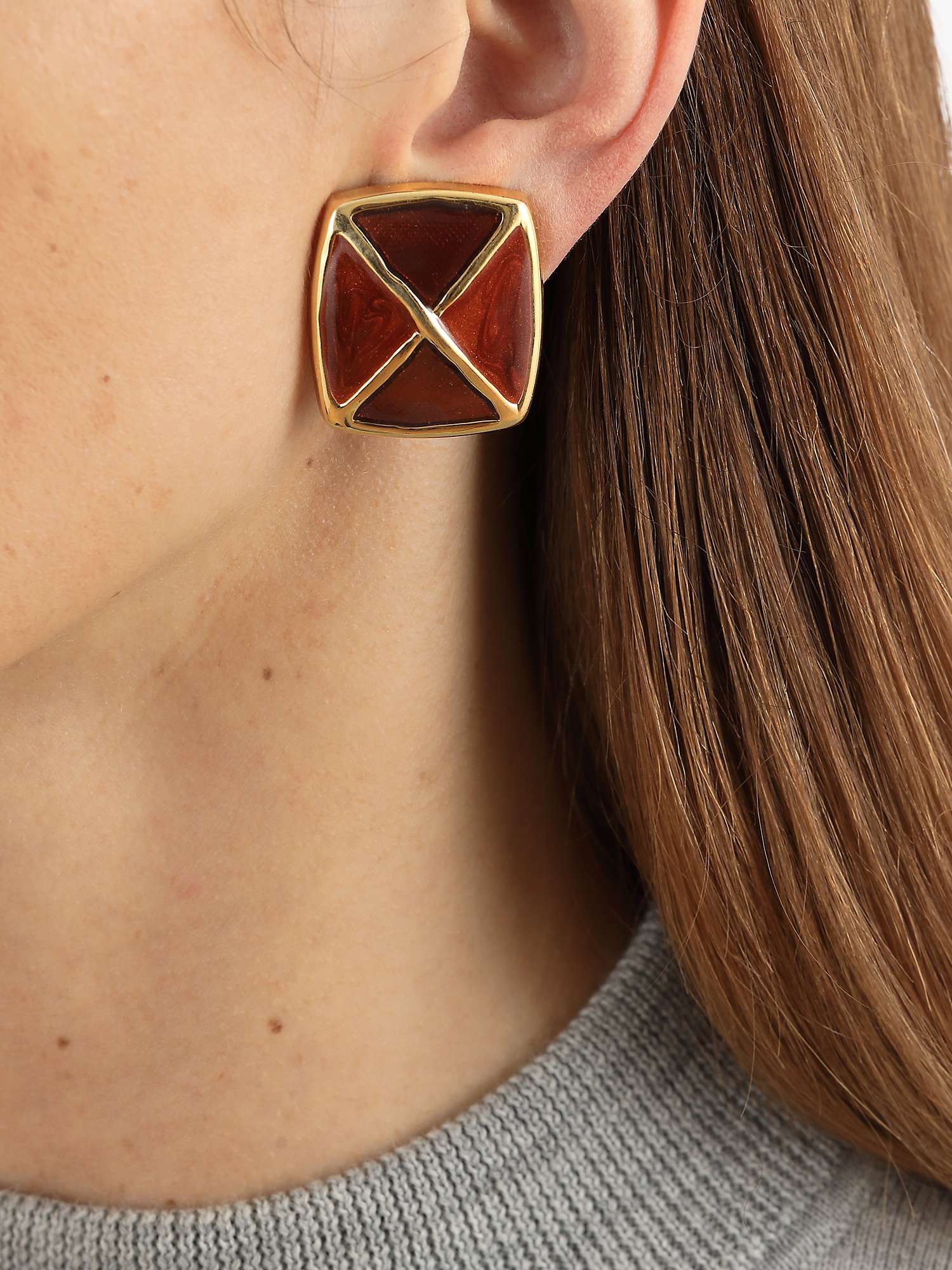 Buy Eclectica Vintage 18ct Gold Plated Enamel Square Clip-On Earrings, Dated Circa 1980s Online at johnlewis.com