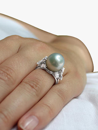 Milton & Humble Jewellery Second Hand Platinum Pearl & Diamond Cocktail Ring, Dated Edinburgh 2019