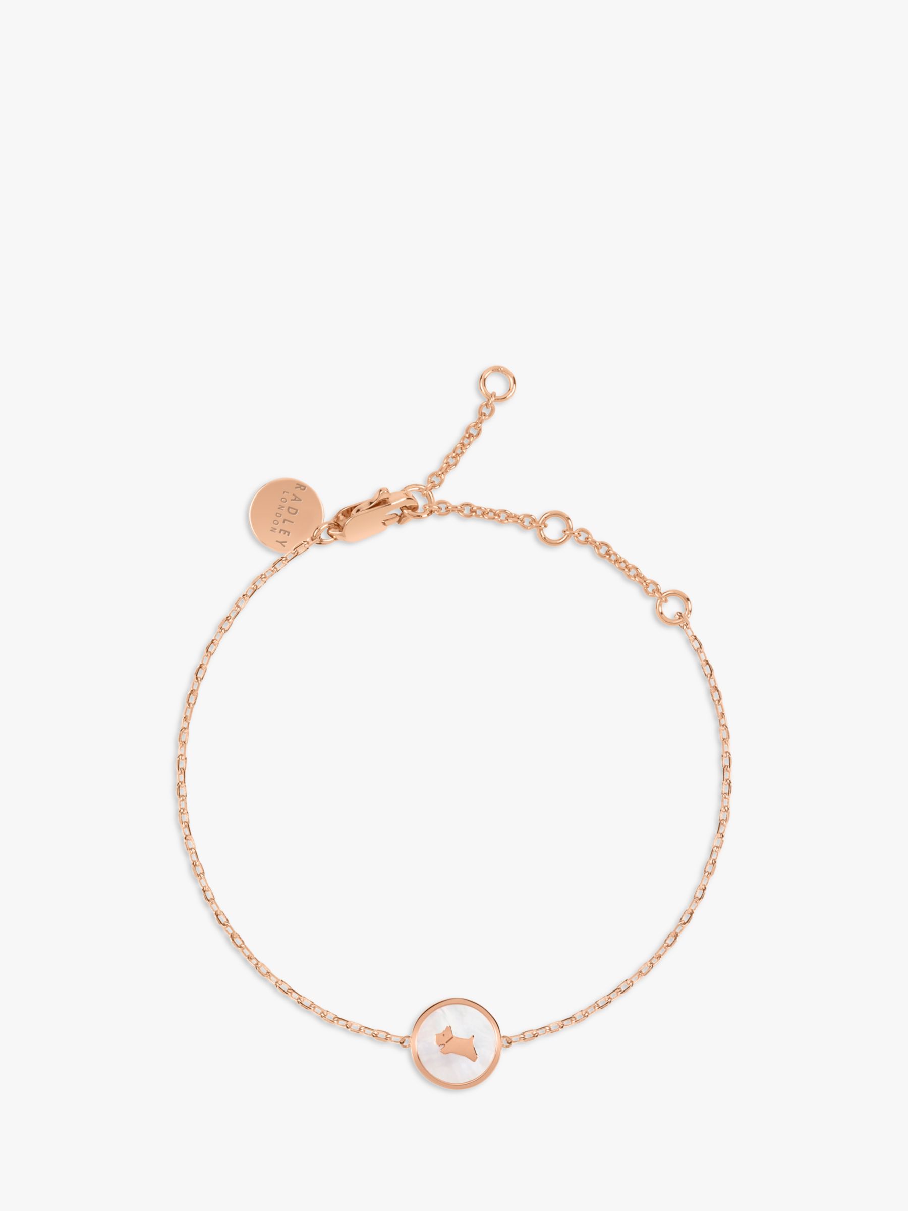 Radley Mother of Pearl Scottie Dog Disc Chain Bracelet, Rose Gold at ...