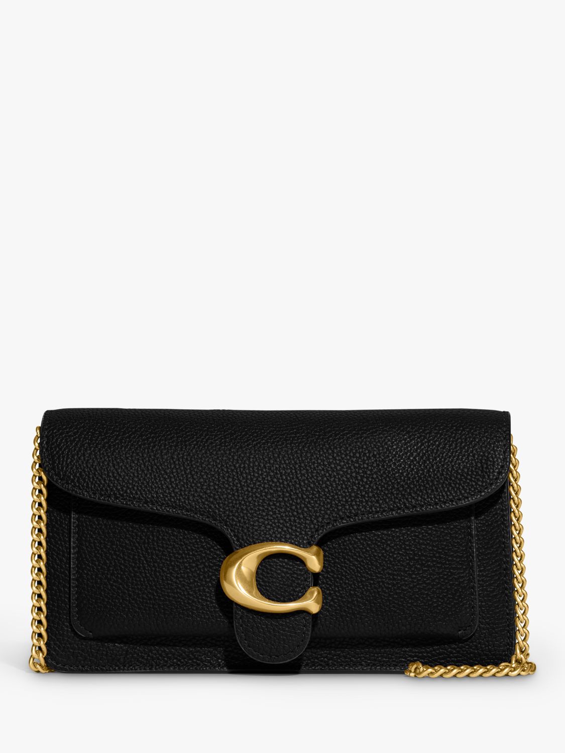 Coach Tabby Chain Leather Clutch Bag, Black at John Lewis & Partners