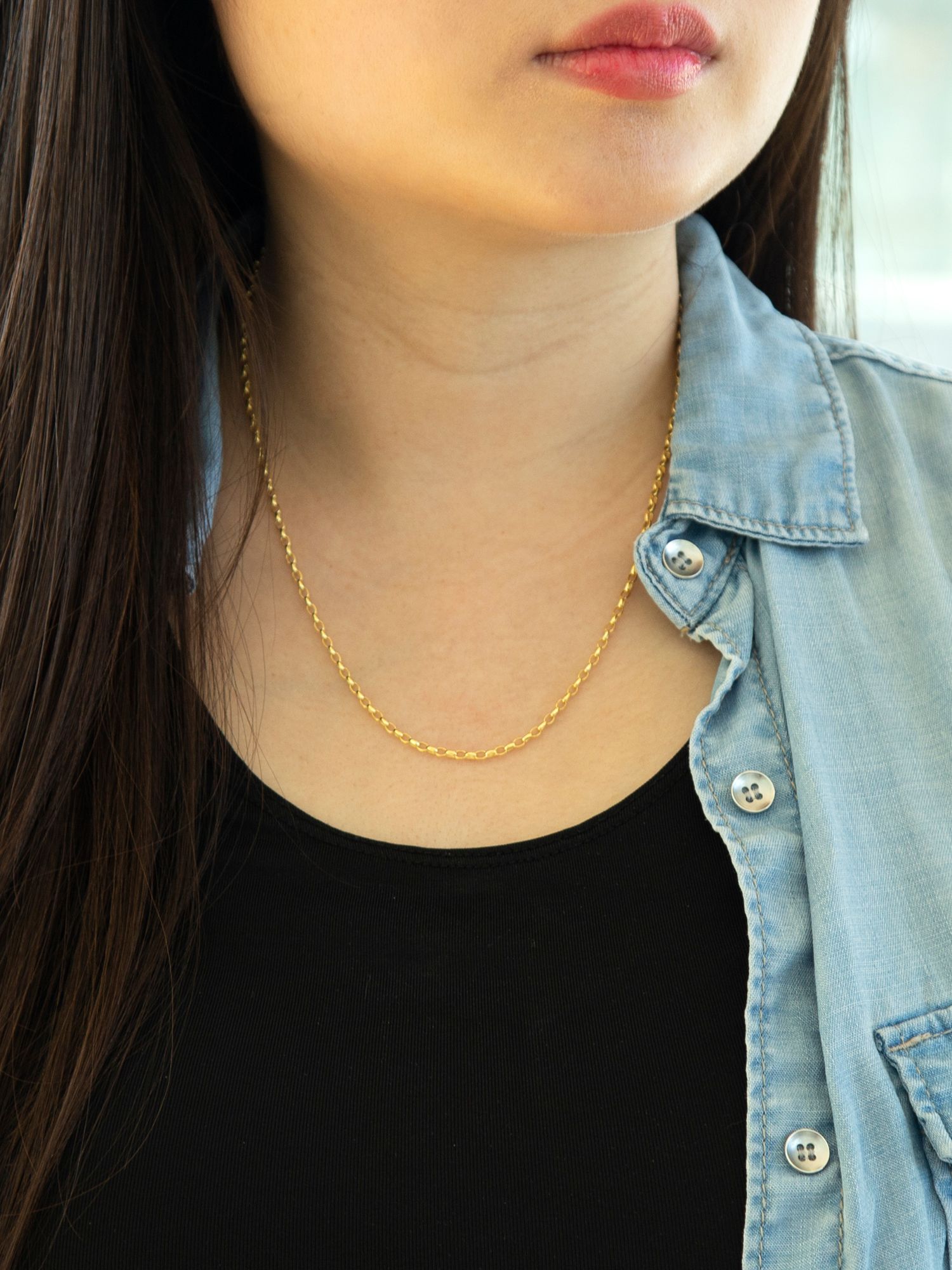 Buy IBB 9ct Yellow Gold Long Hollow Oval Link Chain Necklace, Gold Online at johnlewis.com