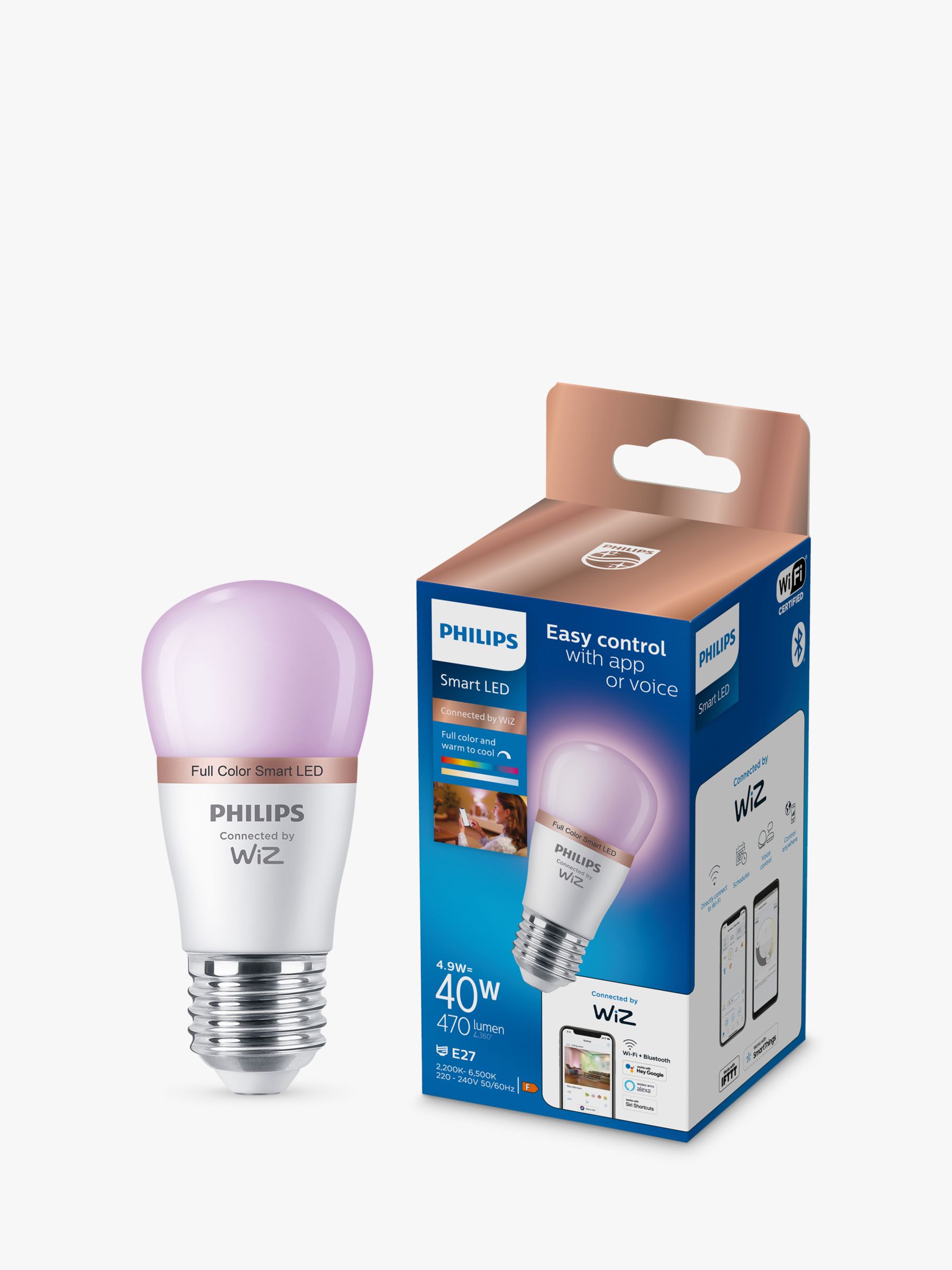 Photo of Philips smart led 4.9w e27 dimmable full colour and warm-to-cool classic bulb with wiz connected and bluetooth white