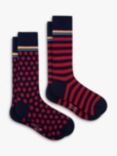 Paul Smith Polka Dot and Stripe Ankle Socks, Pack of 2, Blue/Multi