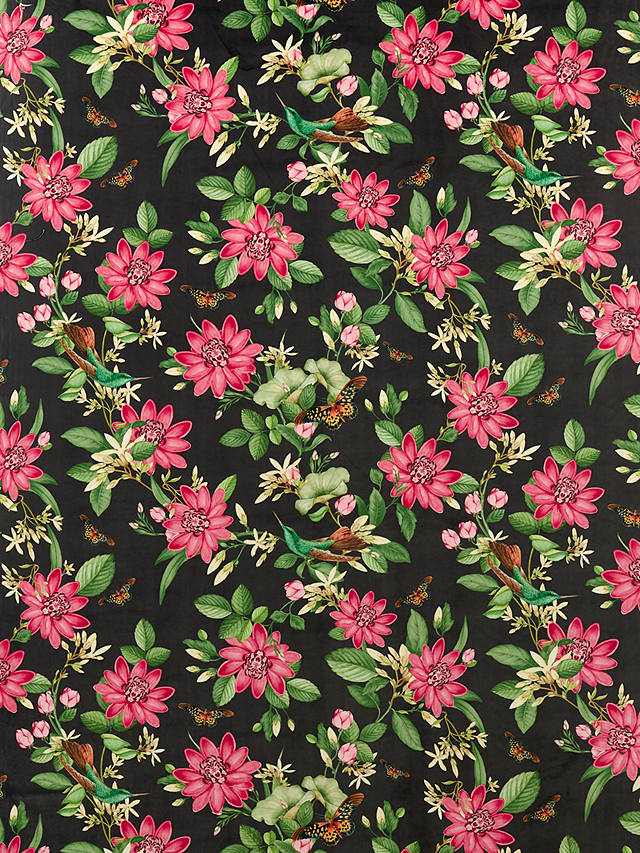 Clarke & Clarke Pink Lotus Velvet Furnishing Fabric, Noir/Multi