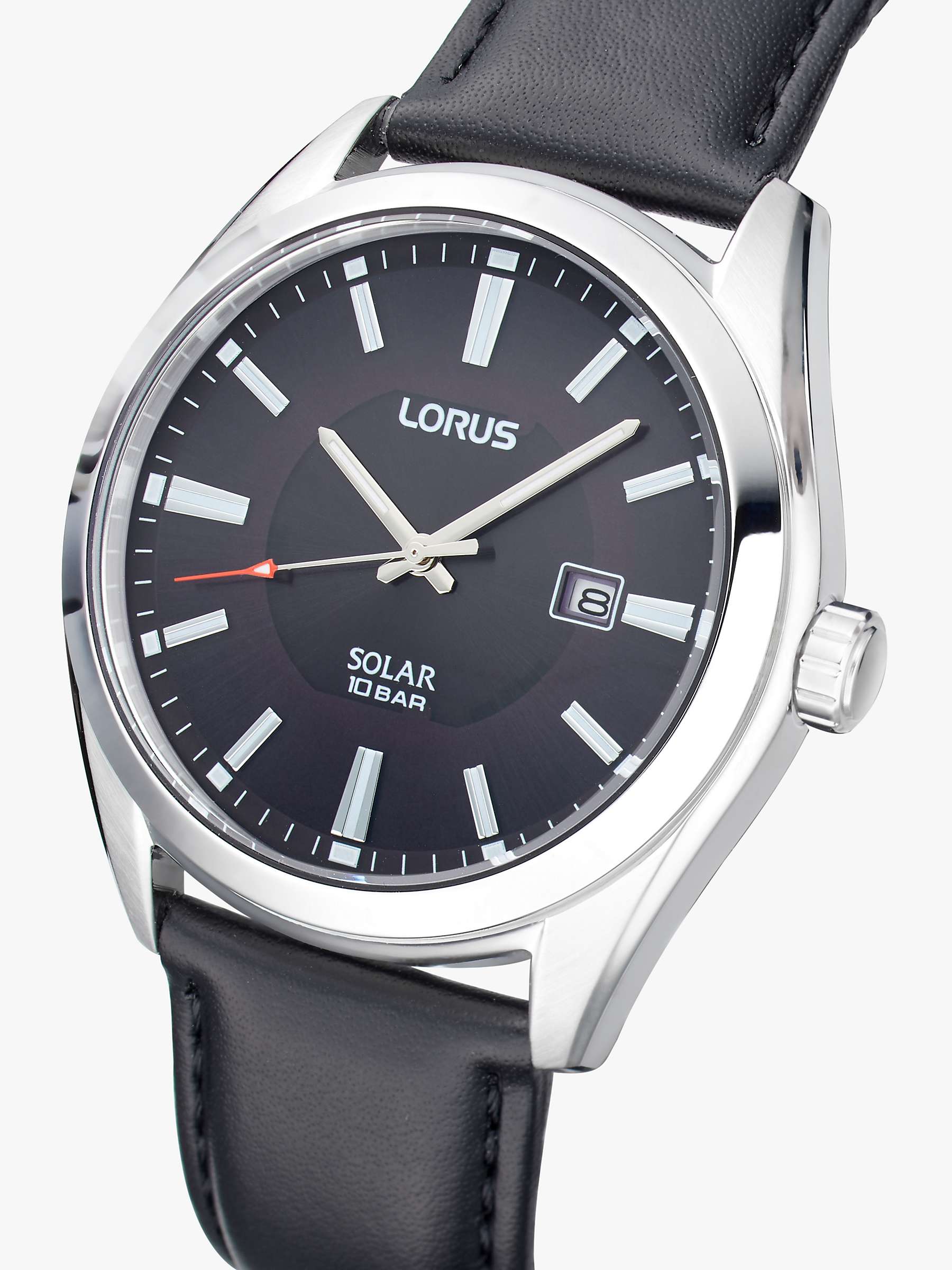 Lorus RX339AX9 Men's Solar Date Leather Strap Watch, Black at John Lewis &  Partners