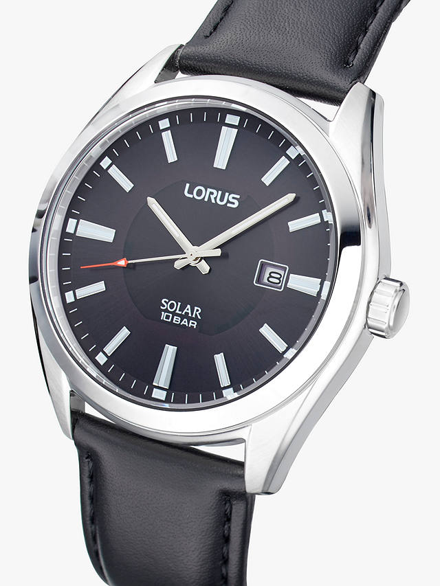 Lorus RX339AX9 Men's Solar Date Leather Strap Watch, Black