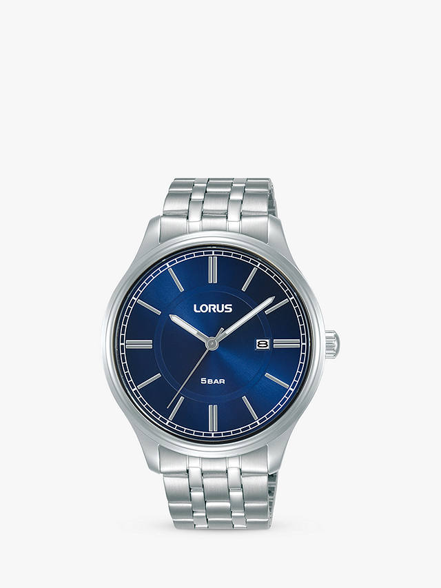 Lorus Men's Heritage Sunray Dial Bracelet Strap Watch, Silver/Blue