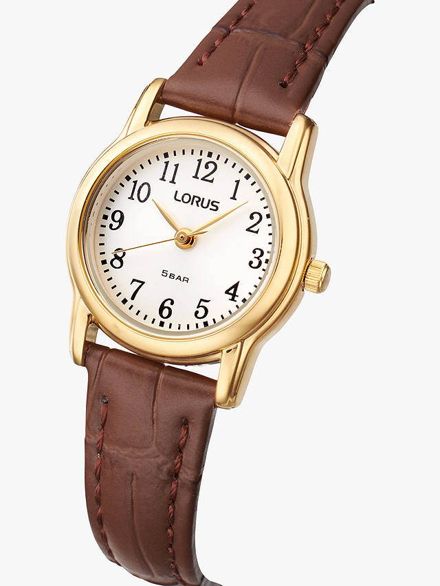Lorus RRX36HX9 Women's Heritage Leather Strap Watch, Brown/White