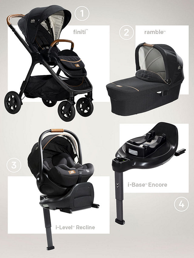 Joie Baby Finiti Pushchair, i-Level Recline Car Seat, Ramble Carrycot and i-Base Encore Bundle, Eclipse