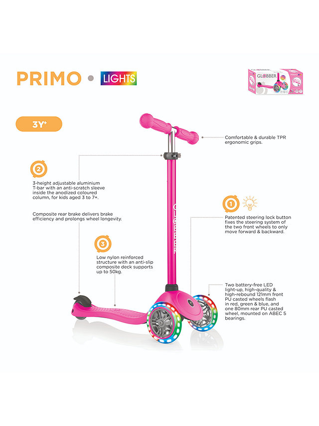 Globber Primo Lights Scooter, Pastel Pink