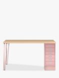 Bisley MultiDesk Oak Veneer Home Office Desk with 6 Drawers, 140cm, Pink/Oak