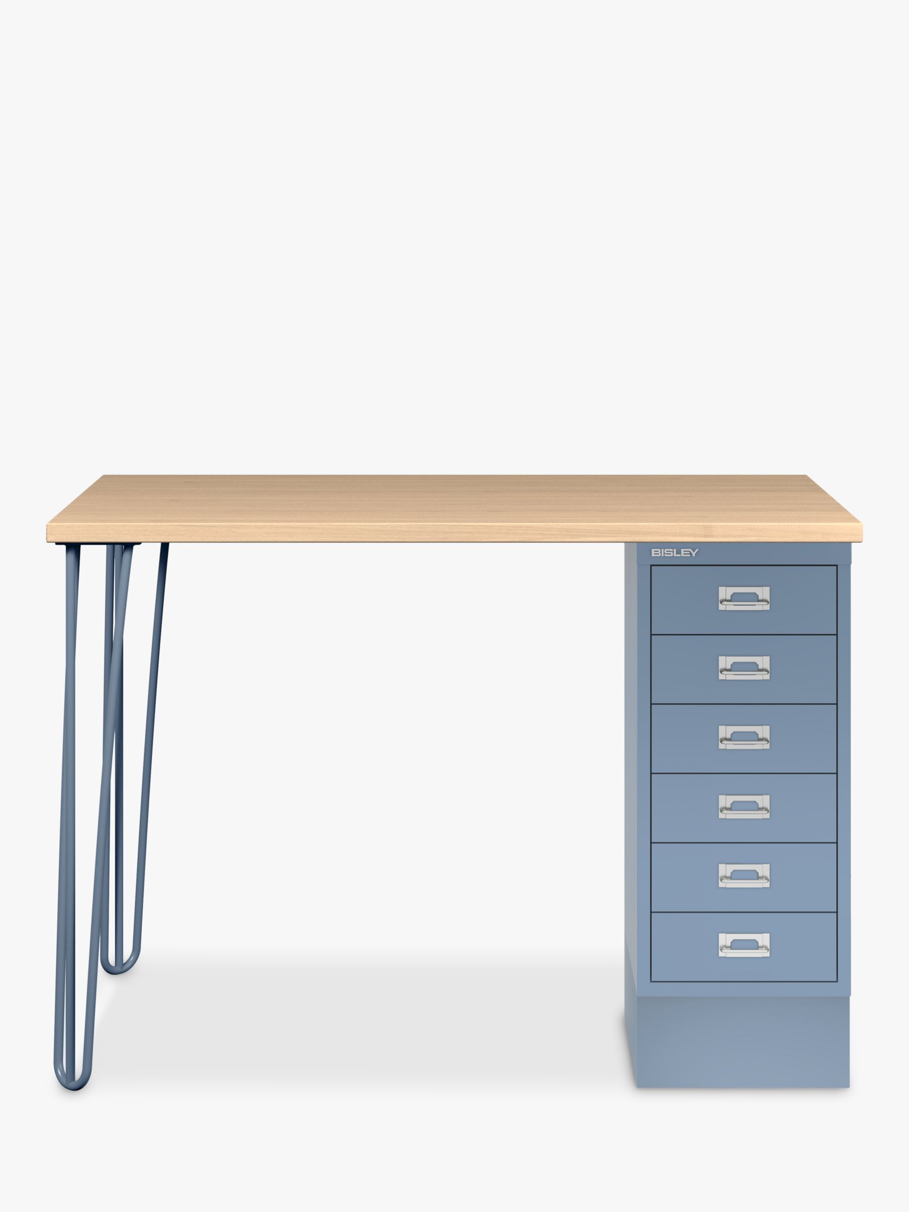 Photo of Bisley multidesk oak wood home office desk with 6 drawers 105cm