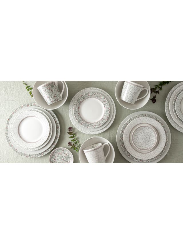 Laura Ashley Wild Clematis Collectables Dinner Plate, Set of 4, 27.5cm,  White/Sage Green