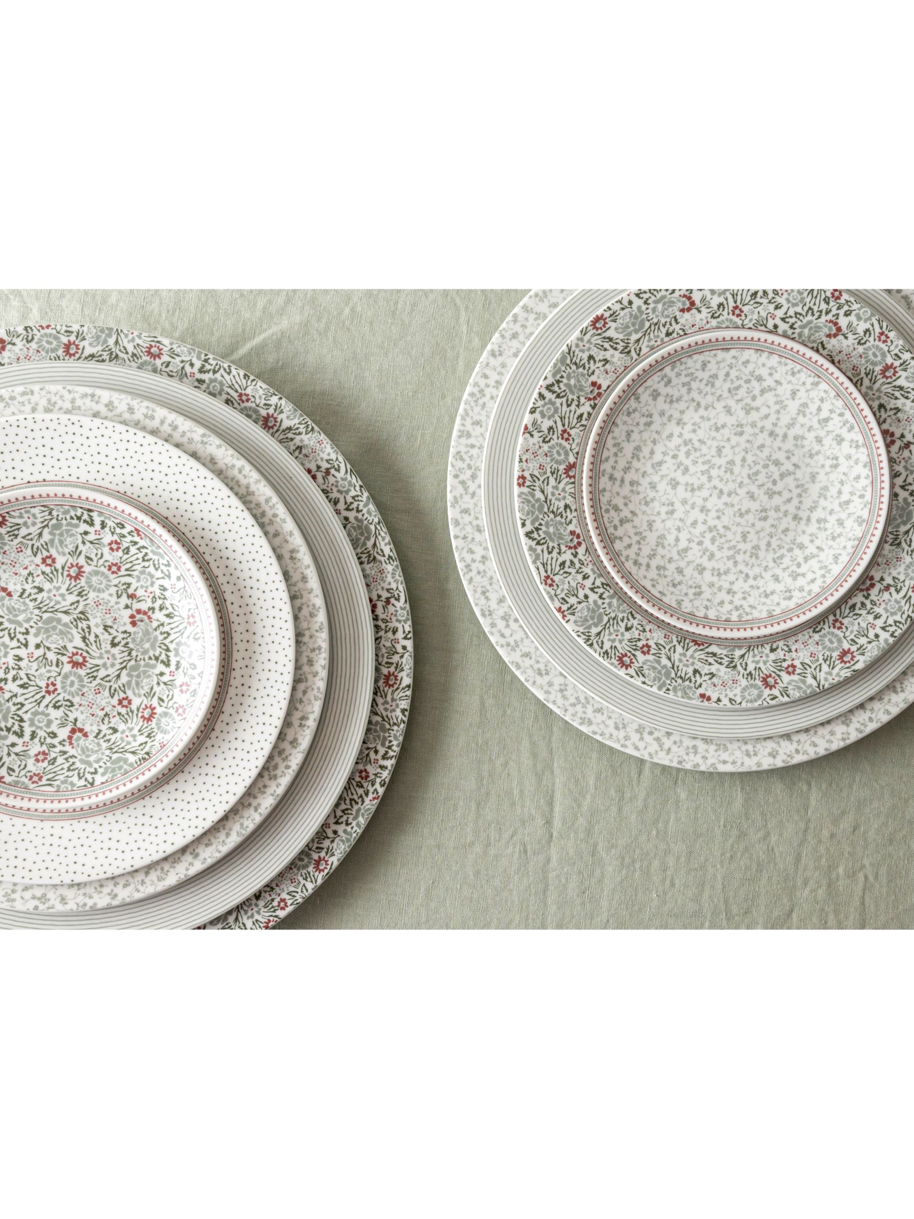 Laura Clematis Set 27.5cm, Green Wild Ashley Plate, Collectables Dinner of 4, White/Sage