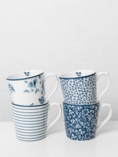 Laura Ashley Blueprint Collectables Mug, Set of 4, 320ml, Blue/White